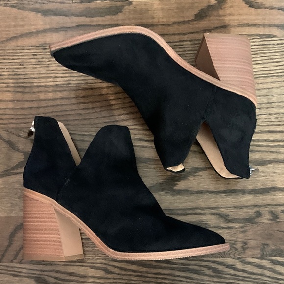 Black Suede Block Heel Ankle Boots - Picture 6 of 8